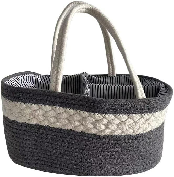 Baby Diaper Tote Caddy Portable Diaper Organizer Basket Nursery Nappy Storage Bin with Removable Dividers Car Travel