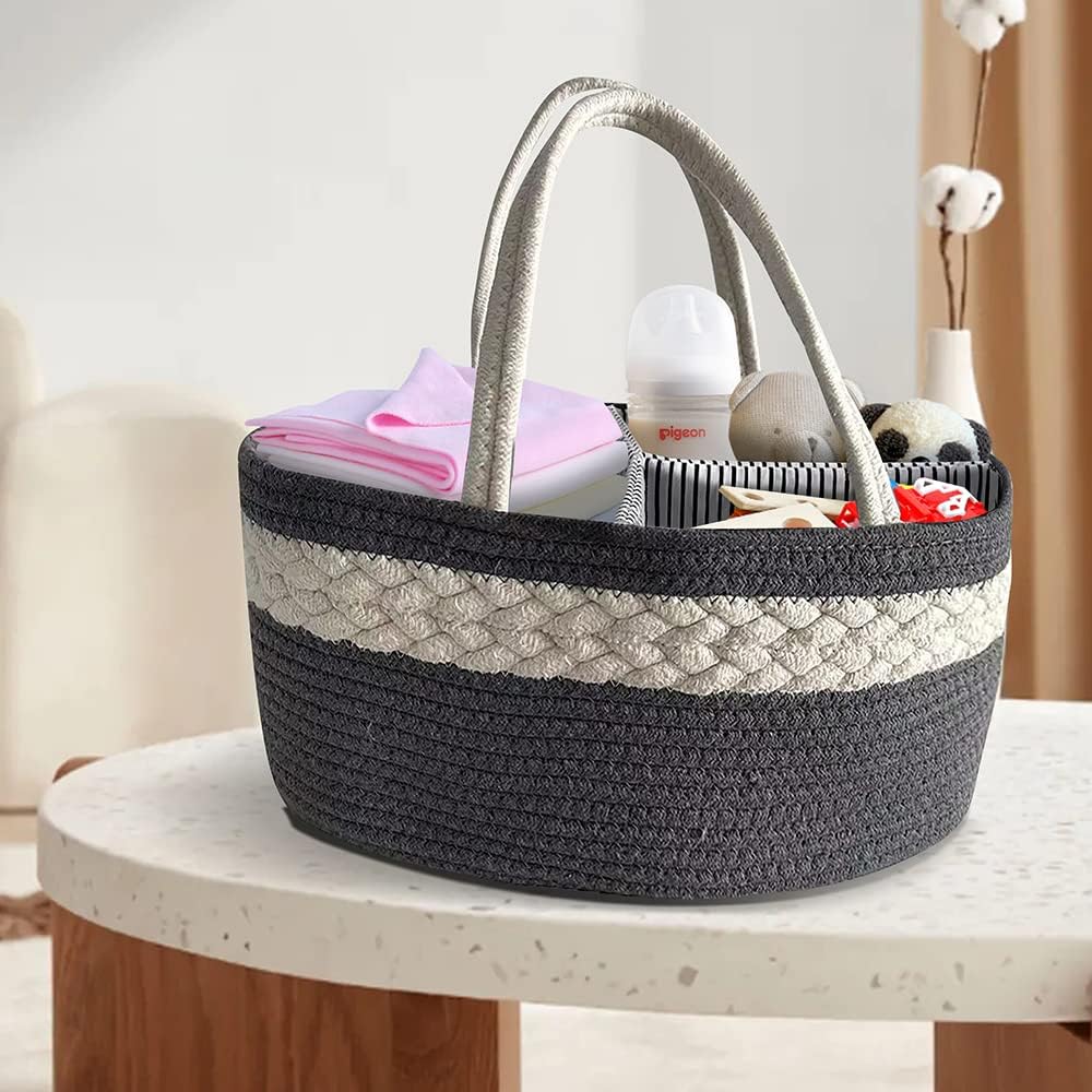 Baby Diaper Tote Caddy Portable Diaper Organizer Basket Nursery Nappy Storage Bin with Removable Dividers Car Travel