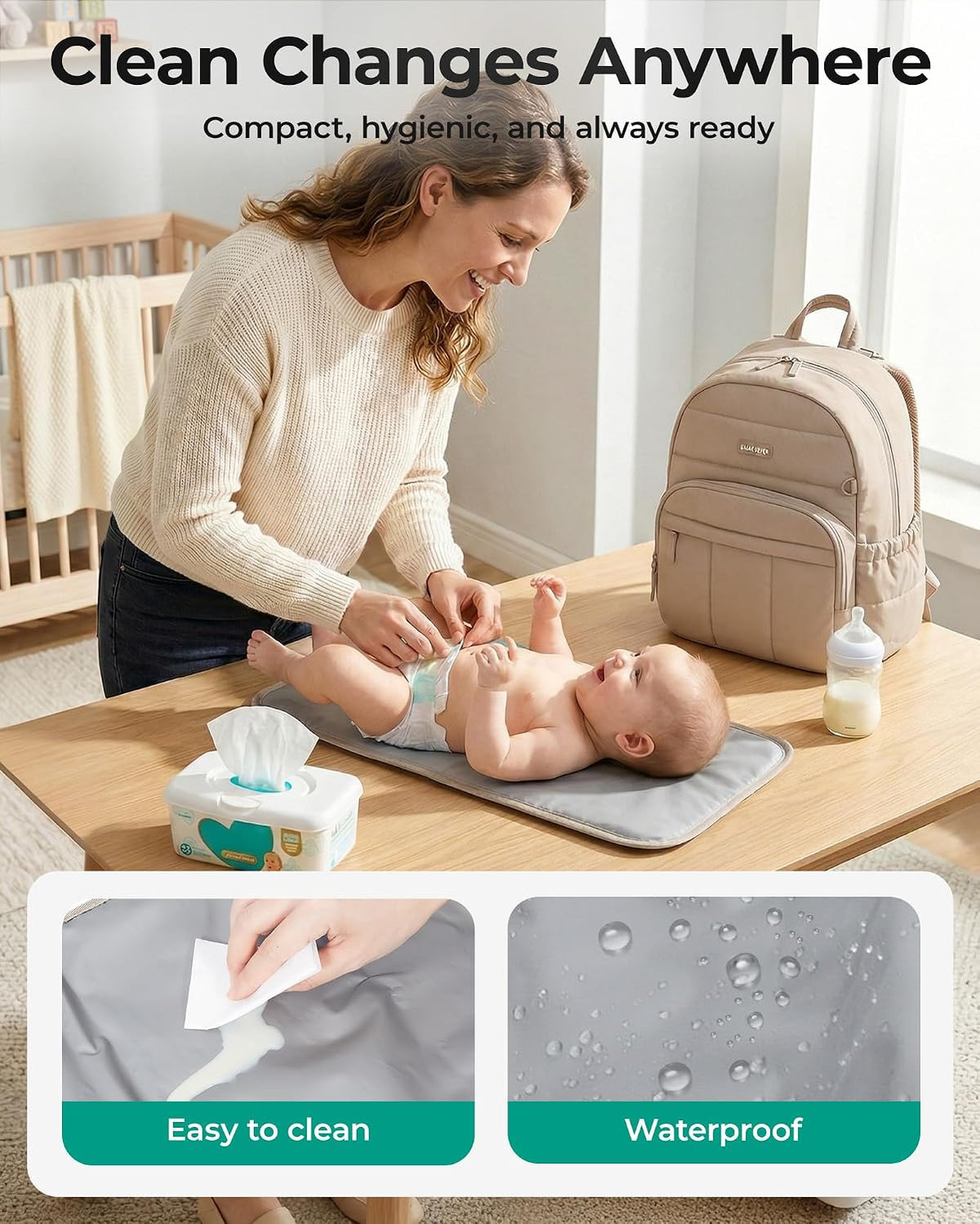 Baby Diaper Bag with Waterproof Pad, Black