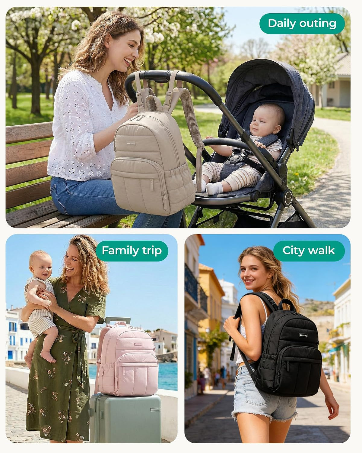 Baby Diaper Bag with Waterproof Pad, Black
