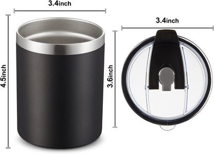 12 oz Lowball, Tumbler Stainless Steel Double Wall Vacuum Insulated Mug with Straw and Lid, Cleaning Brush ，Durable Powder Coated Insulated Coffee Cup for Cold & Hot Drinks (Silver,4 pack)