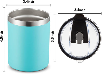 12 oz Lowball, Tumbler Stainless Steel Double Wall Vacuum Insulated Mug with Straw and Lid, Cleaning Brush ，Durable Powder Coated Insulated Coffee Cup for Cold & Hot Drinks (Silver,4 pack)