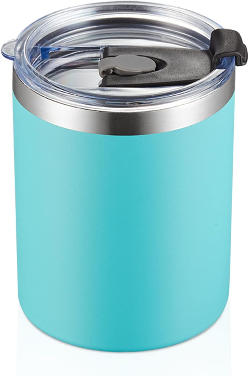 12 oz Lowball, Tumbler Stainless Steel Double Wall Vacuum Insulated Mug with Straw and Lid, Cleaning Brush ，Durable Powder Coated Insulated Coffee Cup for Cold & Hot Drinks (Silver,4 pack)