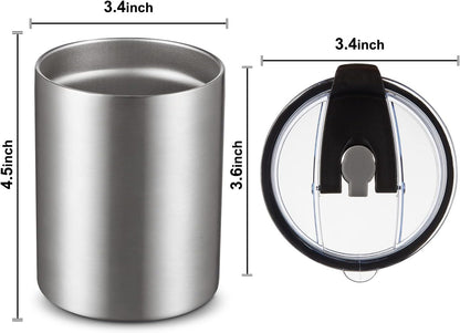 12 oz Lowball, Tumbler Stainless Steel Double Wall Vacuum Insulated Mug with Straw and Lid, Cleaning Brush ，Durable Powder Coated Insulated Coffee Cup for Cold & Hot Drinks (Silver,4 pack)