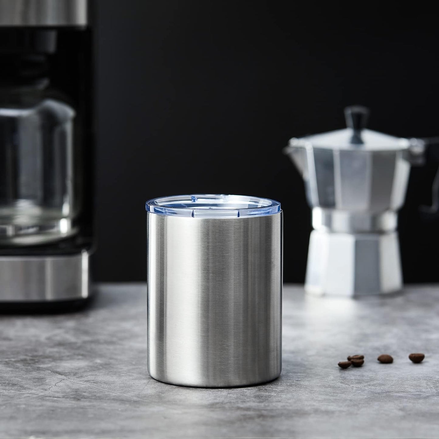 12 oz Lowball, Tumbler Stainless Steel Double Wall Vacuum Insulated Mug with Straw and Lid, Cleaning Brush ，Durable Powder Coated Insulated Coffee Cup for Cold & Hot Drinks (Silver,4 pack)