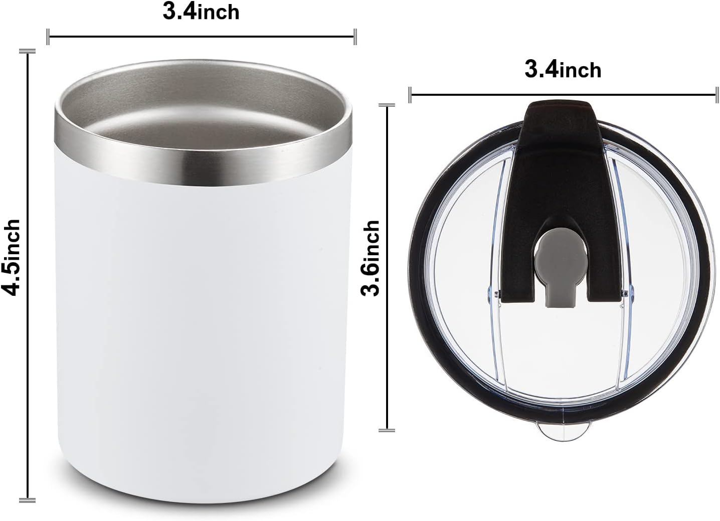 12 oz Lowball, Tumbler Stainless Steel Double Wall Vacuum Insulated Mug with Straw and Lid, Cleaning Brush ，Durable Powder Coated Insulated Coffee Cup for Cold & Hot Drinks (Silver,4 pack)
