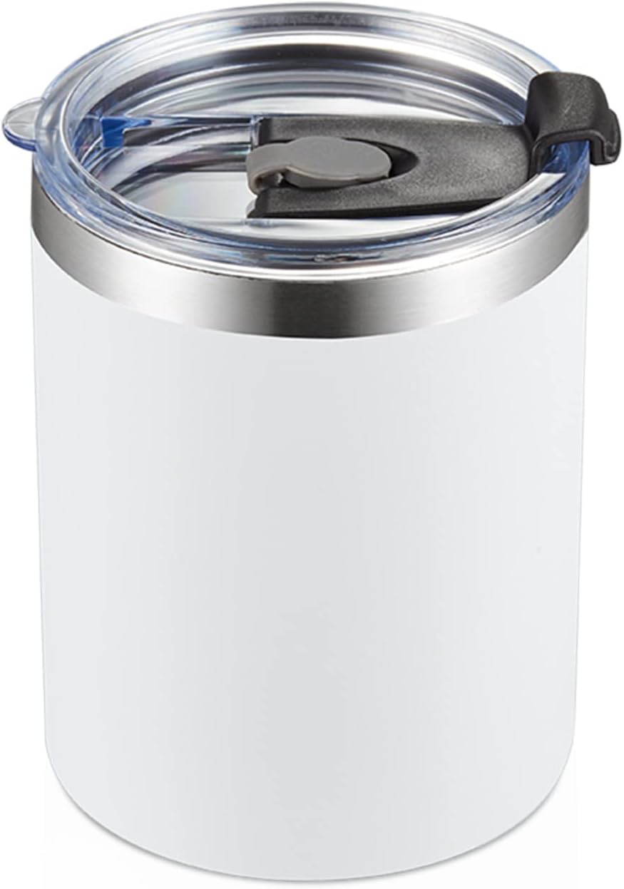 12 oz Lowball, Tumbler Stainless Steel Double Wall Vacuum Insulated Mug with Straw and Lid, Cleaning Brush ，Durable Powder Coated Insulated Coffee Cup for Cold & Hot Drinks (Silver,4 pack)
