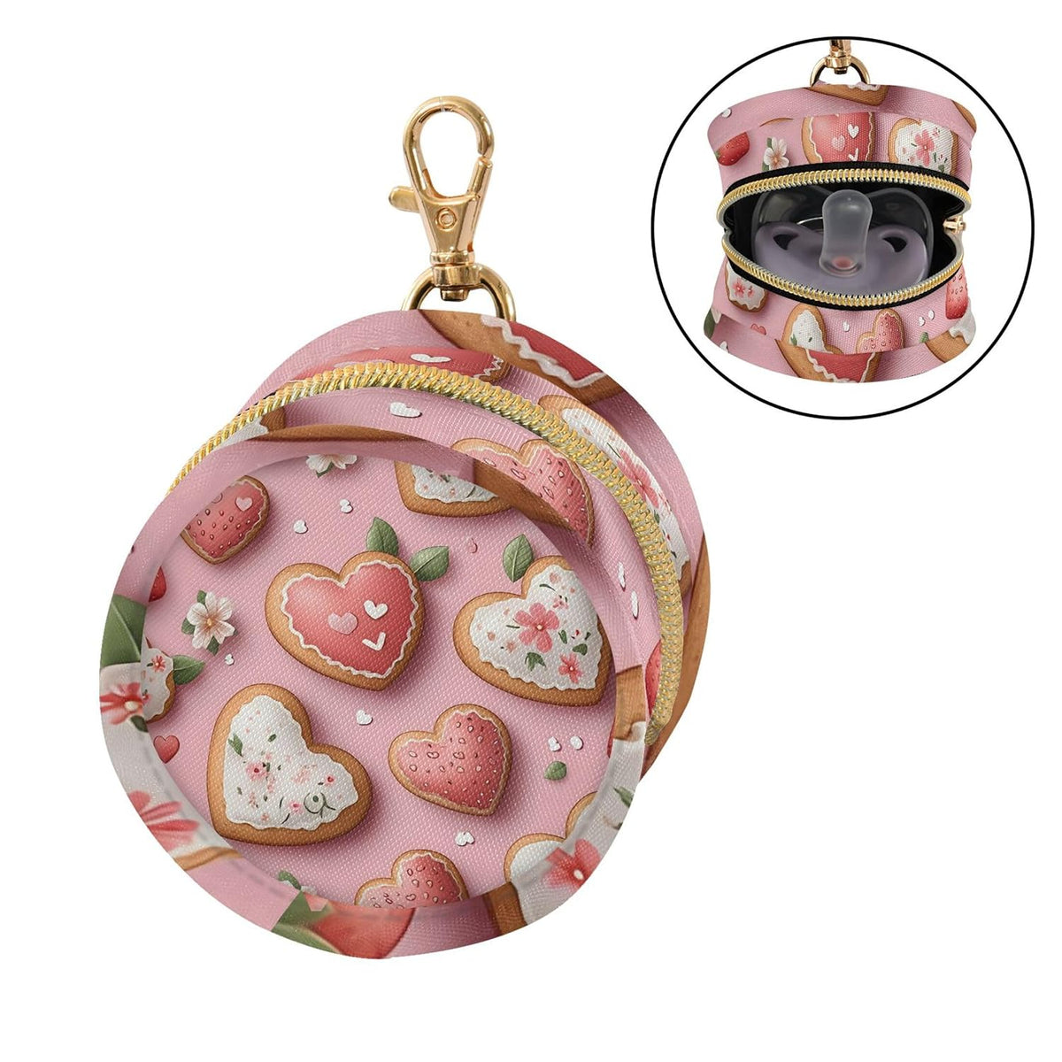 Love Cookies and Strawberries Baby Pacifier Holder Case, Dustproof Portable Storage Box for Diaper Bag Purse, Pacifier Storage Container for Boys & Girls