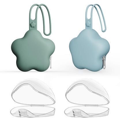 4 Pack Pacifier Holder Case,2pcs Silicone Portable Pacifier Pouch and 2pcs Transparent Nipple Holder Case Container, On-the-GO Pacifier Storage Container Box,BPA Free, Easy to Clean（Green&Khaki）