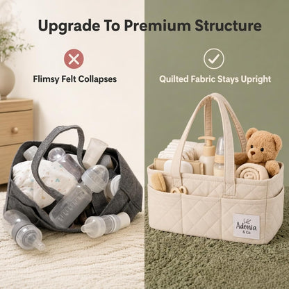 Diaper Caddy Organizer – Baby Essentials Organizer, Large Nursery Storage Basket with Removable Divider, 8 Exterior Pockets, Portable, Machine Washable, Structured Design, Brown