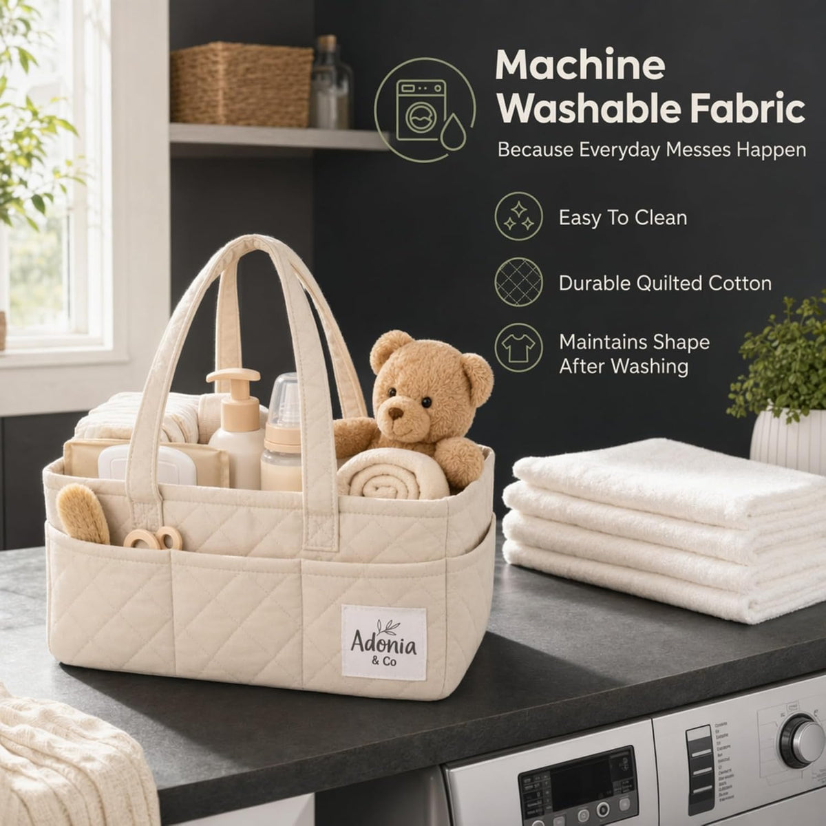 Diaper Caddy Organizer – Baby Essentials Organizer, Large Nursery Storage Basket with Removable Divider, 8 Exterior Pockets, Portable, Machine Washable, Structured Design, Brown
