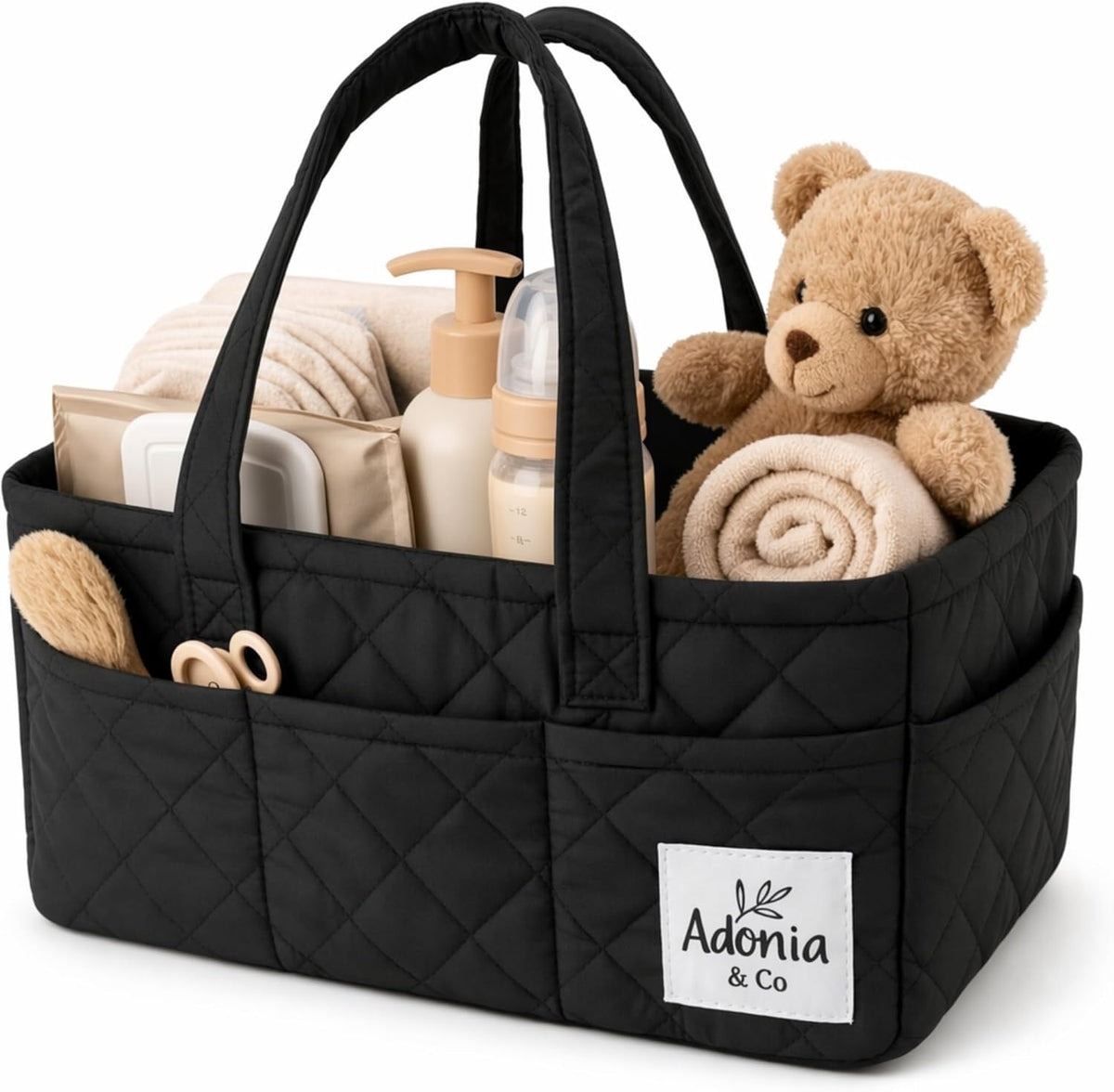 Diaper Caddy Organizer – Baby Essentials Organizer, Large Nursery Storage Basket with Removable Divider, 8 Exterior Pockets, Portable, Machine Washable, Structured Design, Brown