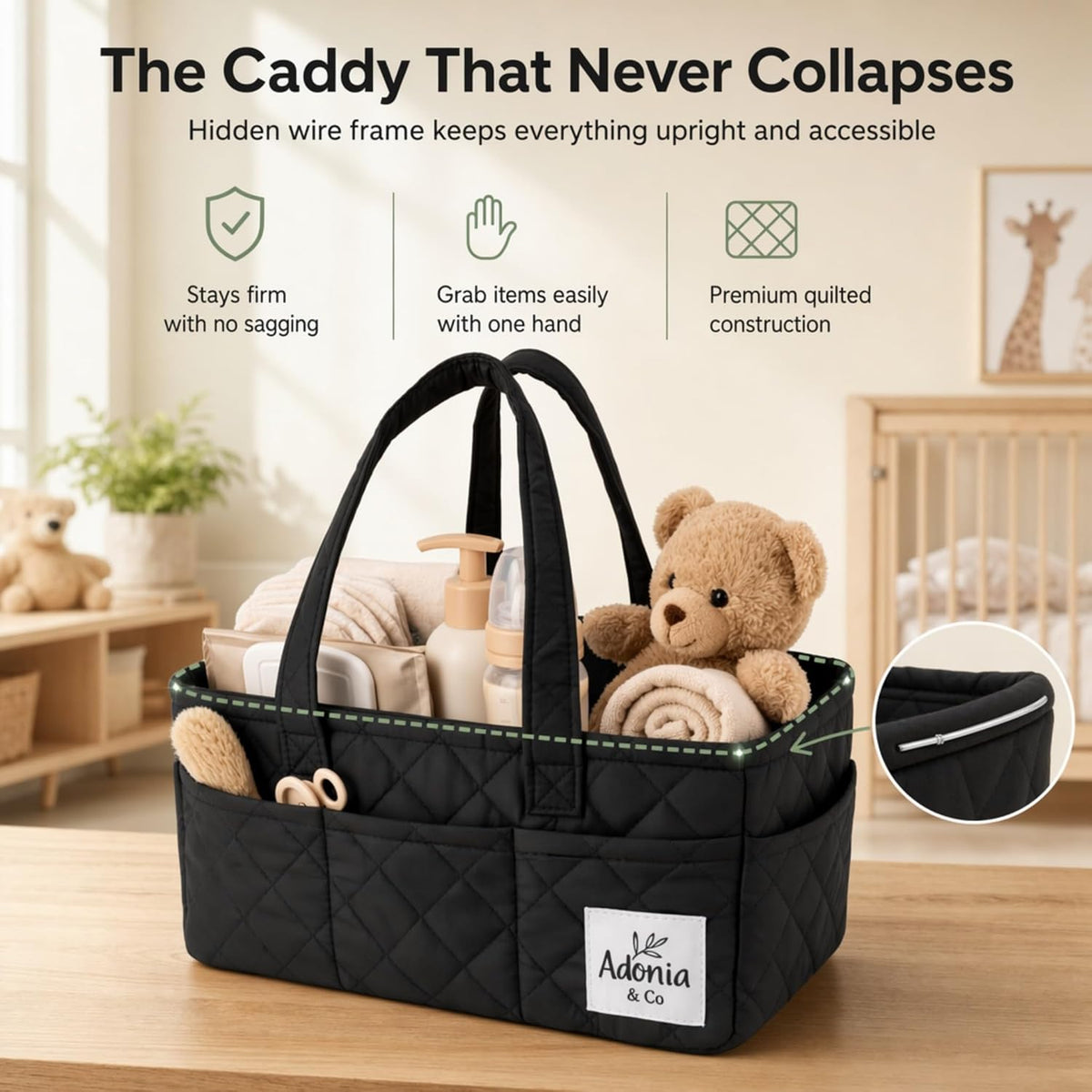 Diaper Caddy Organizer – Baby Essentials Organizer, Large Nursery Storage Basket with Removable Divider, 8 Exterior Pockets, Portable, Machine Washable, Structured Design, Brown