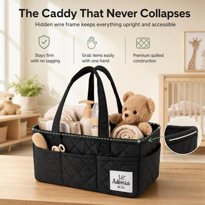 Diaper Caddy Organizer – Baby Essentials Organizer, Large Nursery Storage Basket with Removable Divider, 8 Exterior Pockets, Portable, Machine Washable, Structured Design, Brown