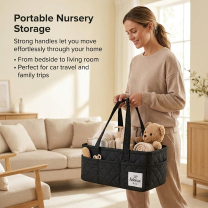Diaper Caddy Organizer – Baby Essentials Organizer, Large Nursery Storage Basket with Removable Divider, 8 Exterior Pockets, Portable, Machine Washable, Structured Design, Brown