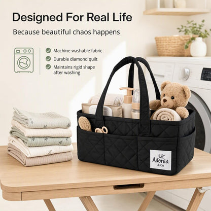 Diaper Caddy Organizer – Baby Essentials Organizer, Large Nursery Storage Basket with Removable Divider, 8 Exterior Pockets, Portable, Machine Washable, Structured Design, Brown