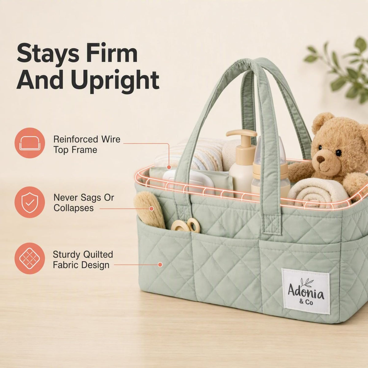 Diaper Caddy Organizer – Baby Essentials Organizer, Large Nursery Storage Basket with Removable Divider, 8 Exterior Pockets, Portable, Machine Washable, Structured Design, Brown
