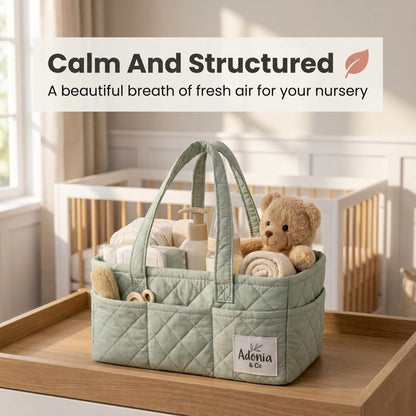 Diaper Caddy Organizer – Baby Essentials Organizer, Large Nursery Storage Basket with Removable Divider, 8 Exterior Pockets, Portable, Machine Washable, Structured Design, Brown
