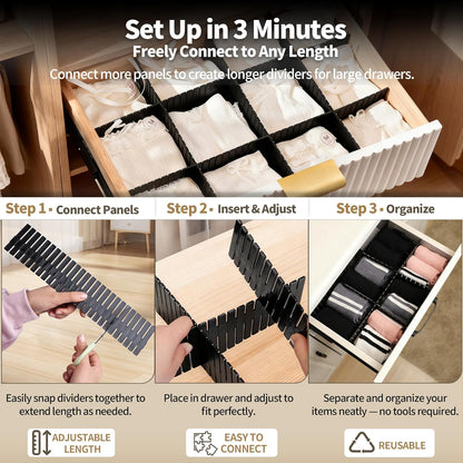 Adjustable Drawer Dividers, Cut-to-Fit DIY Organizers, White,16 Pack