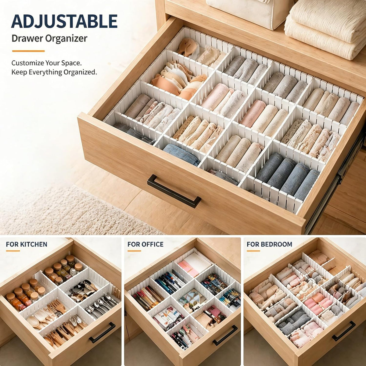 Adjustable Drawer Dividers, Cut-to-Fit DIY Organizers, White,16 Pack