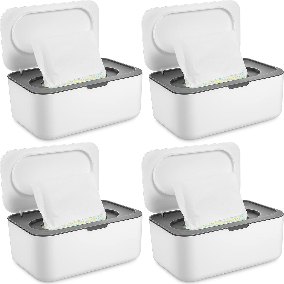 4 Pieces Wipes Dispenser Baby Wipes Case Container Case Wet Wipe Holder with Sealing Design Refillable Baby Wipe Dispenser Easy Open and Close (Gray)