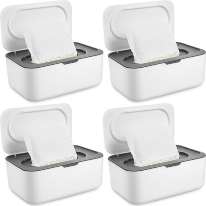 4 Pieces Wipes Dispenser Baby Wipes Case Container Case Wet Wipe Holder with Sealing Design Refillable Baby Wipe Dispenser Easy Open and Close (Gray)