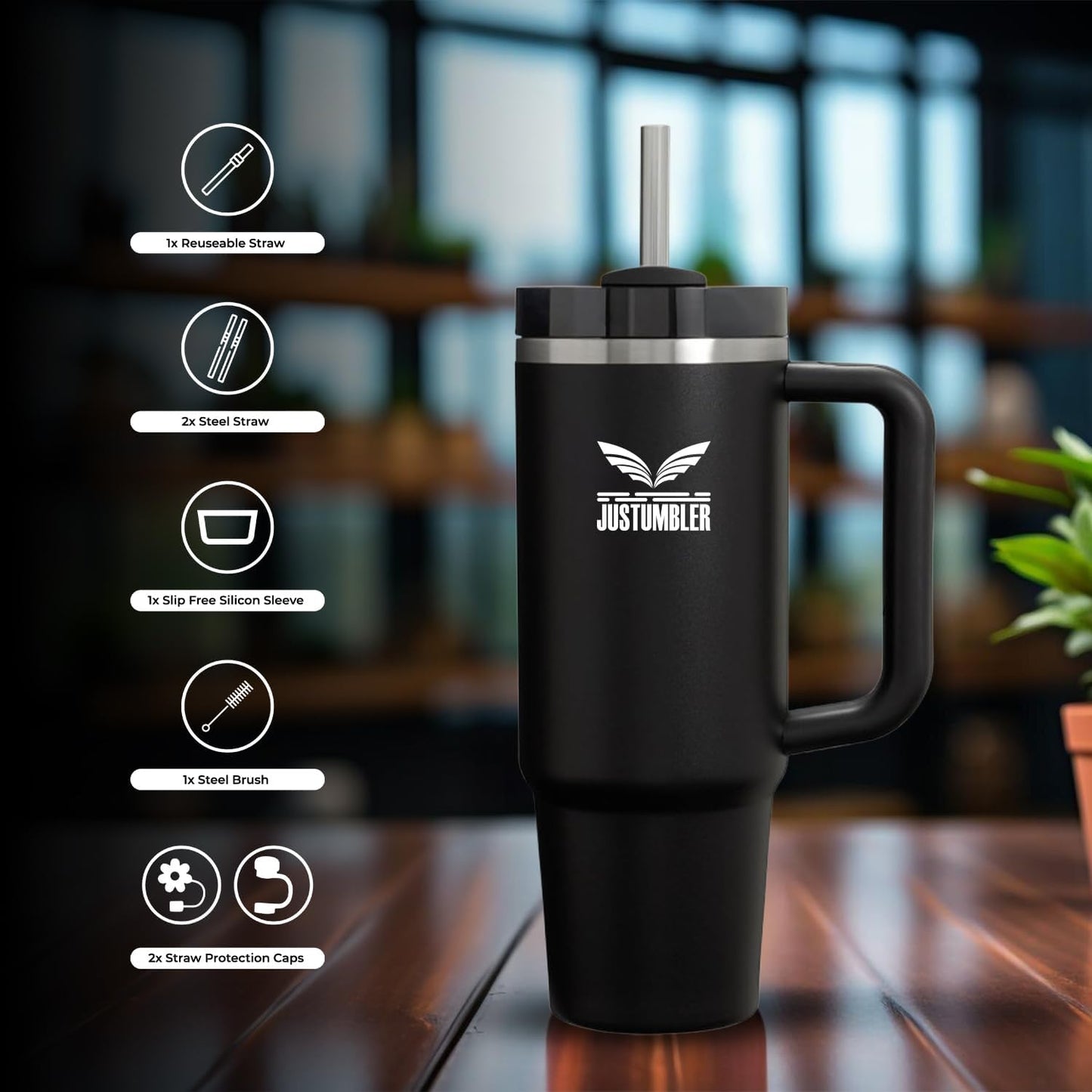 40 Oz Insulated Tumbler with Handle and Straw, Stainless Steel Coffee Travel Mug with Lid, Leak Proof Water Bottle with Accessories, Matcha Cream