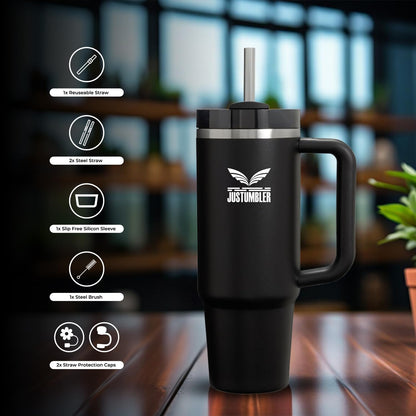 40 Oz Insulated Tumbler with Handle and Straw, Stainless Steel Coffee Travel Mug with Lid, Leak Proof Water Bottle with Accessories, Matcha Cream