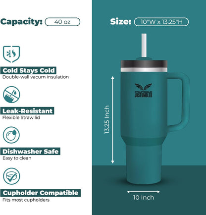 40 Oz Insulated Tumbler with Handle and Straw, Stainless Steel Coffee Travel Mug with Lid, Leak Proof Water Bottle with Accessories, Matcha Cream