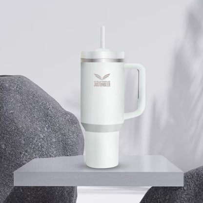 40 Oz Insulated Tumbler with Handle and Straw, Stainless Steel Coffee Travel Mug with Lid, Leak Proof Water Bottle with Accessories, Matcha Cream