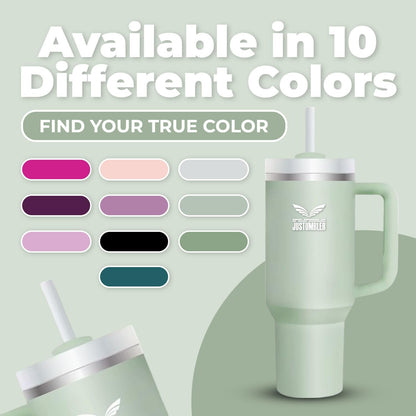 40 Oz Insulated Tumbler with Handle and Straw, Stainless Steel Coffee Travel Mug with Lid, Leak Proof Water Bottle with Accessories, Matcha Cream