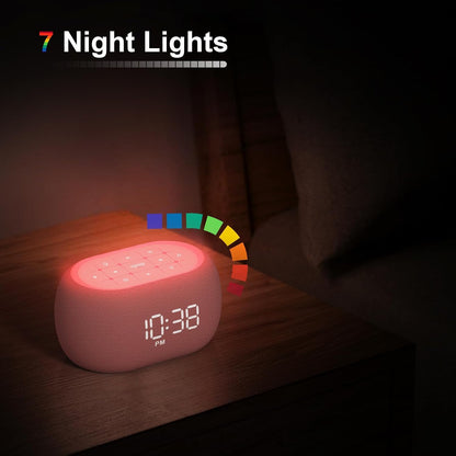White Noise Sound Machine Alarm Clock with Bluetooth Speaker, Hi-Fi Stereo Sound, 21 Soothing Sounds/7 Night Lights, 0-100% Dimmer/Sleep Timer, Soother for Teens Kids Girls, Bedroom, Pink