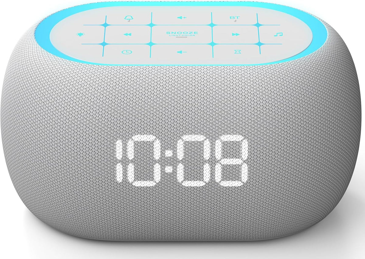 White Noise Sound Machine Alarm Clock with Bluetooth Speaker, Hi-Fi Stereo Sound, 21 Soothing Sounds/7 Night Lights, 0-100% Dimmer/Sleep Timer, Soother for Teens Kids Girls, Bedroom, Pink