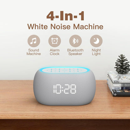 White Noise Sound Machine Alarm Clock with Bluetooth Speaker, Hi-Fi Stereo Sound, 21 Soothing Sounds/7 Night Lights, 0-100% Dimmer/Sleep Timer, Soother for Teens Kids Girls, Bedroom, Pink