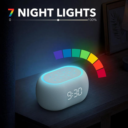 White Noise Sound Machine Alarm Clock with Bluetooth Speaker, Hi-Fi Stereo Sound, 21 Soothing Sounds/7 Night Lights, 0-100% Dimmer/Sleep Timer, Soother for Teens Kids Girls, Bedroom, Pink