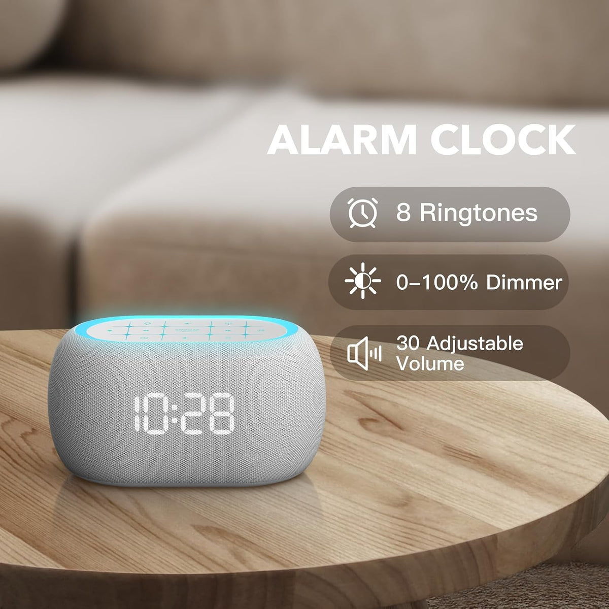 White Noise Sound Machine Alarm Clock with Bluetooth Speaker, Hi-Fi Stereo Sound, 21 Soothing Sounds/7 Night Lights, 0-100% Dimmer/Sleep Timer, Soother for Teens Kids Girls, Bedroom, Pink