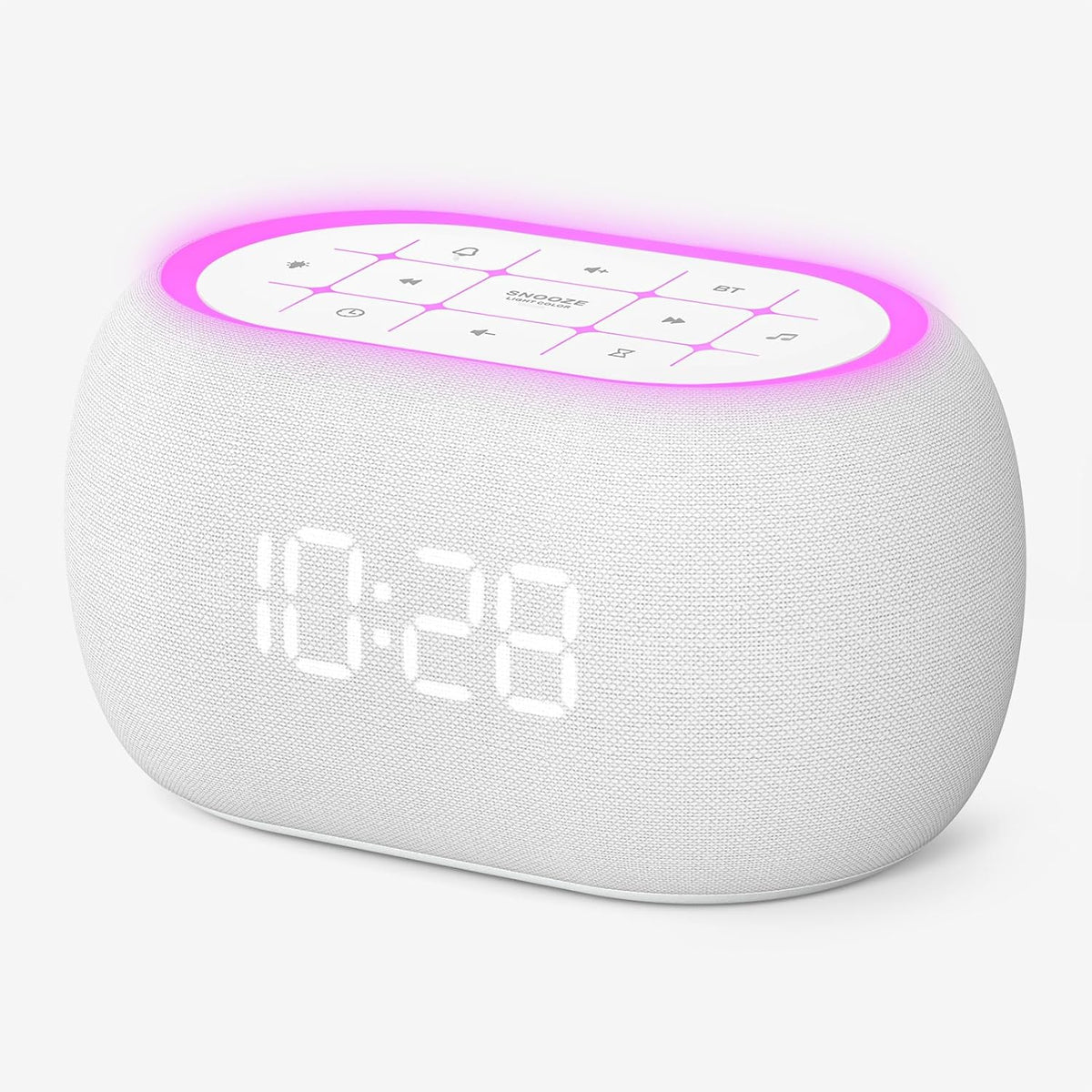 White Noise Sound Machine Alarm Clock with Bluetooth Speaker, Hi-Fi Stereo Sound, 21 Soothing Sounds/7 Night Lights, 0-100% Dimmer/Sleep Timer, Soother for Teens Kids Girls, Bedroom, Pink