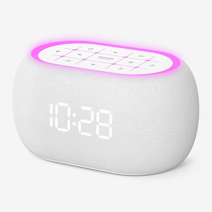 White Noise Sound Machine Alarm Clock with Bluetooth Speaker, Hi-Fi Stereo Sound, 21 Soothing Sounds/7 Night Lights, 0-100% Dimmer/Sleep Timer, Soother for Teens Kids Girls, Bedroom, Pink