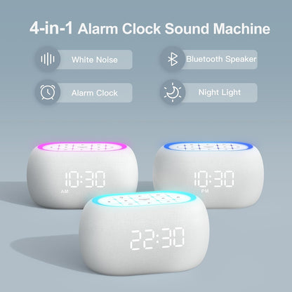 White Noise Sound Machine Alarm Clock with Bluetooth Speaker, Hi-Fi Stereo Sound, 21 Soothing Sounds/7 Night Lights, 0-100% Dimmer/Sleep Timer, Soother for Teens Kids Girls, Bedroom, Pink