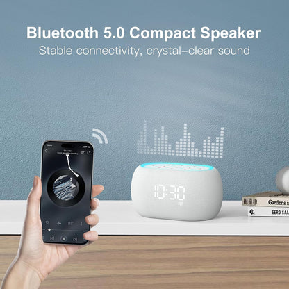 White Noise Sound Machine Alarm Clock with Bluetooth Speaker, Hi-Fi Stereo Sound, 21 Soothing Sounds/7 Night Lights, 0-100% Dimmer/Sleep Timer, Soother for Teens Kids Girls, Bedroom, Pink