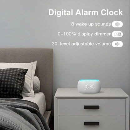 White Noise Sound Machine Alarm Clock with Bluetooth Speaker, Hi-Fi Stereo Sound, 21 Soothing Sounds/7 Night Lights, 0-100% Dimmer/Sleep Timer, Soother for Teens Kids Girls, Bedroom, Pink