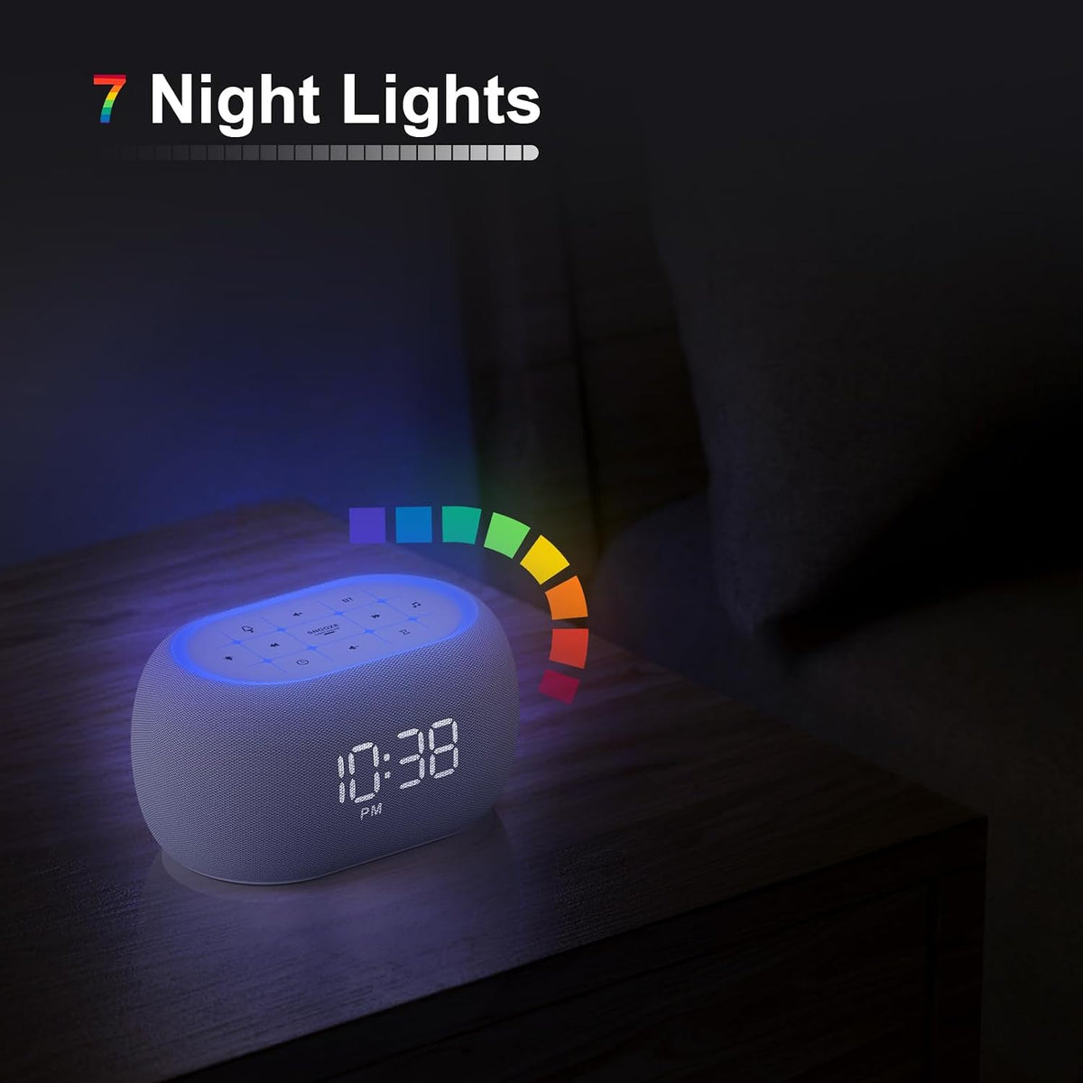 White Noise Sound Machine Alarm Clock with Bluetooth Speaker, Hi-Fi Stereo Sound, 21 Soothing Sounds/7 Night Lights, 0-100% Dimmer/Sleep Timer, Soother for Teens Kids Girls, Bedroom, Pink