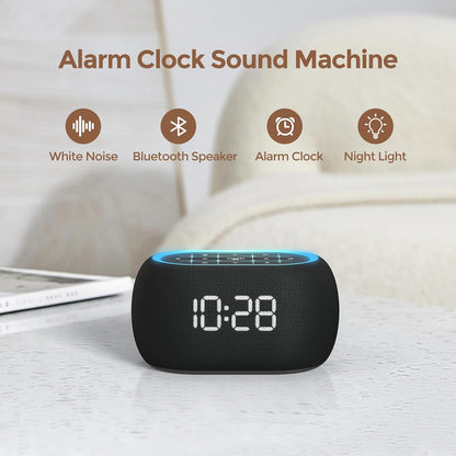 White Noise Sound Machine Alarm Clock with Bluetooth Speaker, Hi-Fi Stereo Sound, 21 Soothing Sounds/7 Night Lights, 0-100% Dimmer/Sleep Timer, Soother for Teens Kids Girls, Bedroom, Pink