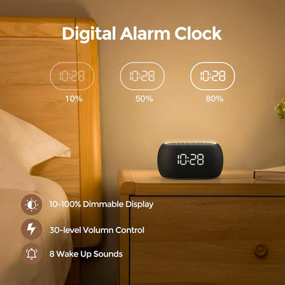 White Noise Sound Machine Alarm Clock with Bluetooth Speaker, Hi-Fi Stereo Sound, 21 Soothing Sounds/7 Night Lights, 0-100% Dimmer/Sleep Timer, Soother for Teens Kids Girls, Bedroom, Pink