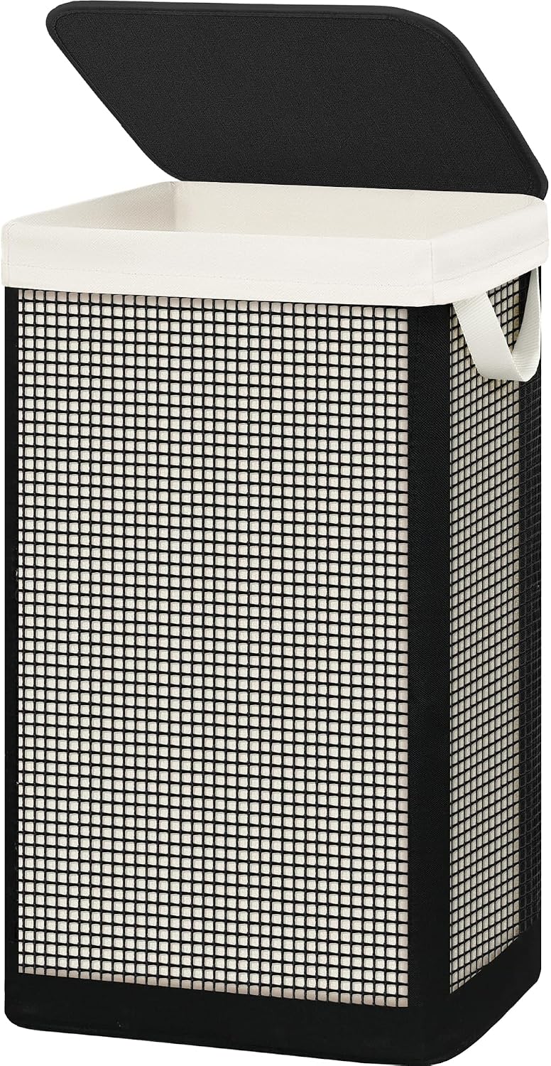 Laundry Hamper with Lid, 90L Sturdy Steel-Frame Clothes Hamper with Removable Washable Liner, Breathable Large Laundry Basket for Bedroom, Bathroom, Laundry Room, Dorm, Closet