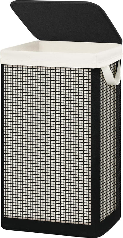 Laundry Hamper with Lid, 90L Sturdy Steel-Frame Clothes Hamper with Removable Washable Liner, Breathable Large Laundry Basket for Bedroom, Bathroom, Laundry Room, Dorm, Closet