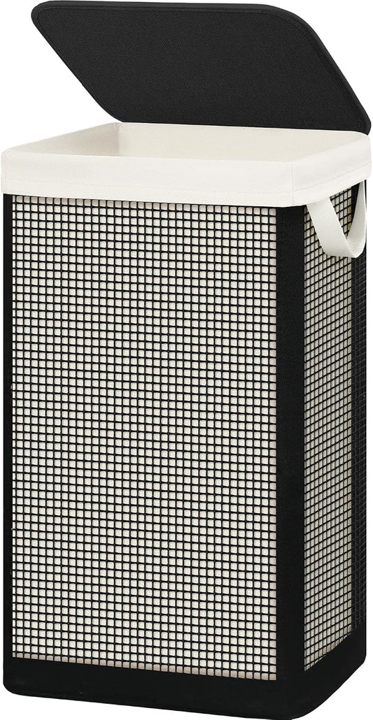 Laundry Hamper with Lid, 90L Sturdy Steel-Frame Clothes Hamper with Removable Washable Liner, Breathable Large Laundry Basket for Bedroom, Bathroom, Laundry Room, Dorm, Closet