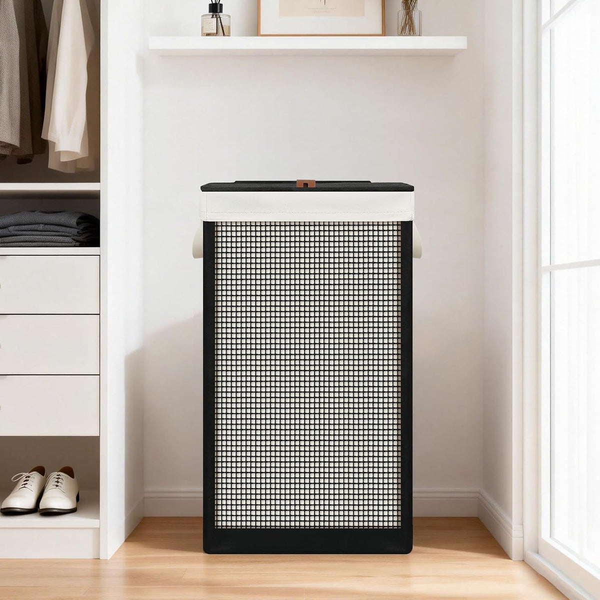 Laundry Hamper with Lid, 90L Sturdy Steel-Frame Clothes Hamper with Removable Washable Liner, Breathable Large Laundry Basket for Bedroom, Bathroom, Laundry Room, Dorm, Closet