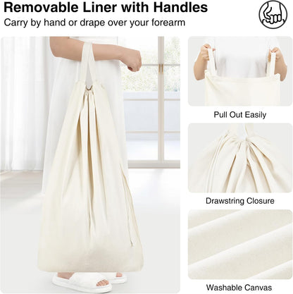 Laundry Hamper with Lid, 90L Sturdy Steel-Frame Clothes Hamper with Removable Washable Liner, Breathable Large Laundry Basket for Bedroom, Bathroom, Laundry Room, Dorm, Closet