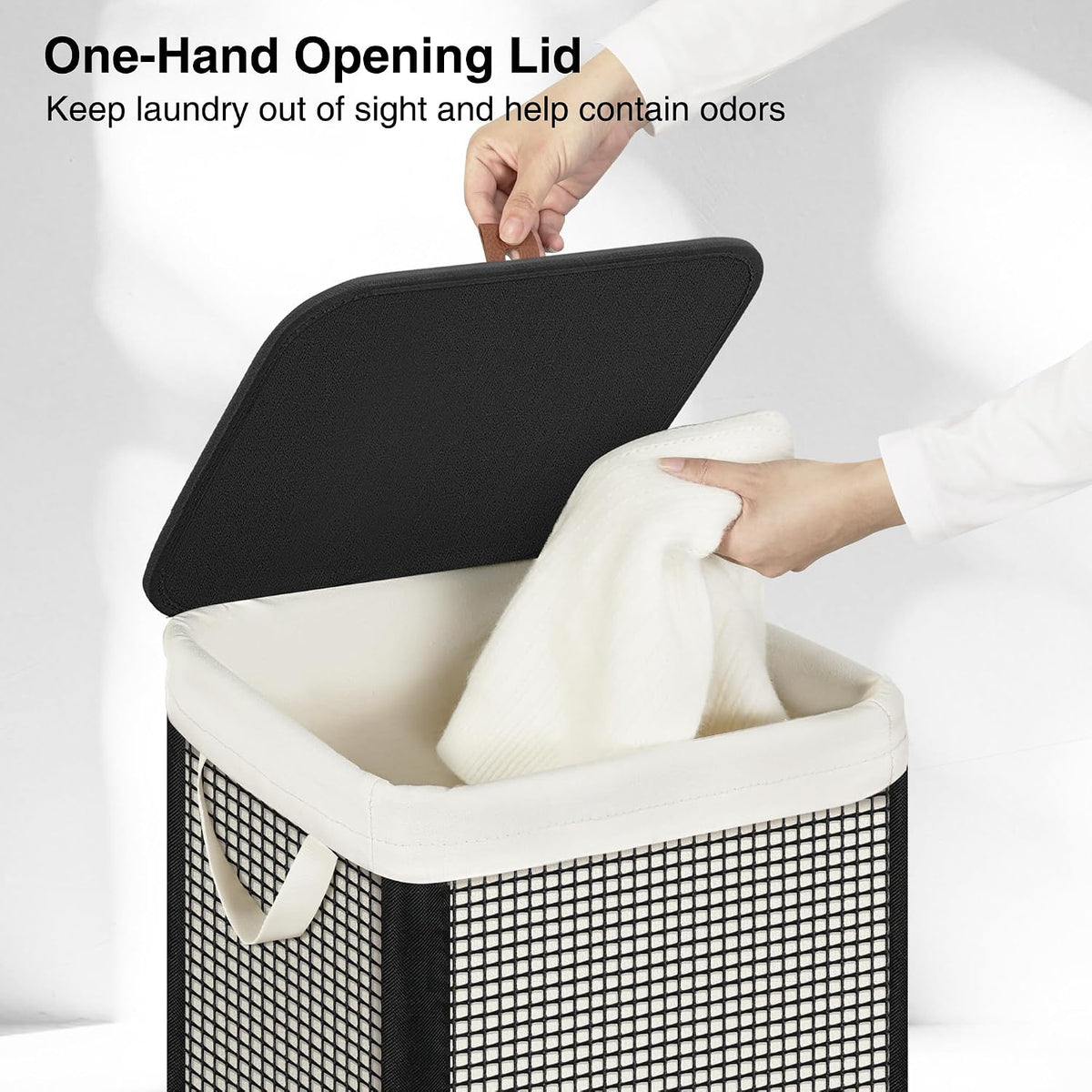 Laundry Hamper with Lid, 90L Sturdy Steel-Frame Clothes Hamper with Removable Washable Liner, Breathable Large Laundry Basket for Bedroom, Bathroom, Laundry Room, Dorm, Closet